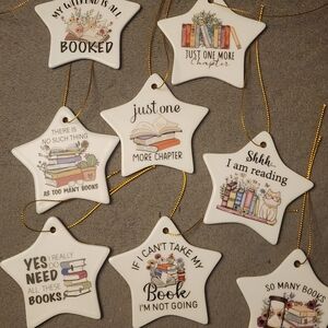 8 Pcs Book Lover Star Shaped Ornaments Book Lover Christmas Ornaments Ceramic...